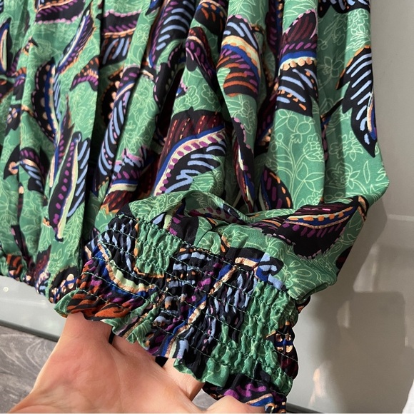 Democracy Leaf Print V-Neck Blouse Metallic Cottagecore Cropped Women's PM - Picture 5 of 12